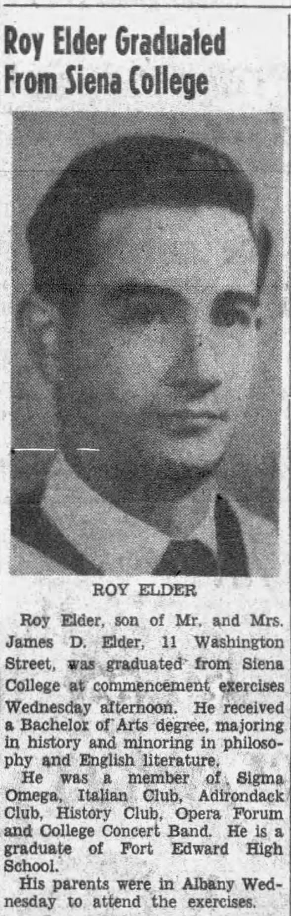 Roy Elder graduates from Siena College